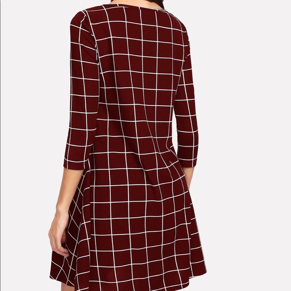 2 Left! Burgundy Windowpane Swing Dress - Picture 5 of 6